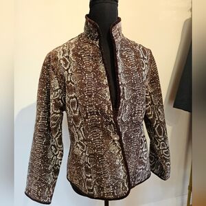 Brown & Turquoise Snakeskin Print VelourJacket S